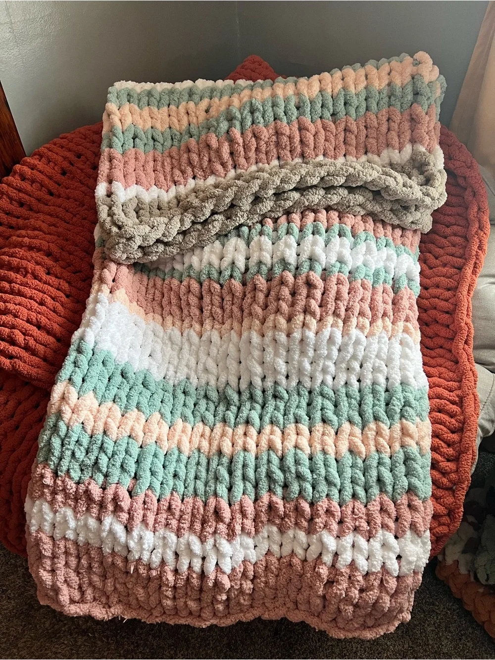 Plush Striped Chenille Throw Blanket - Multi Pastel